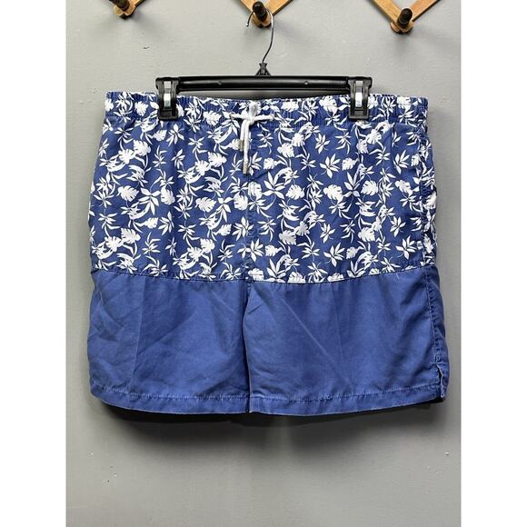 InGear Swim Trunks‎ Mens Large Blue Floral colorblock Drawstring Pockets - Picture 1 of 7